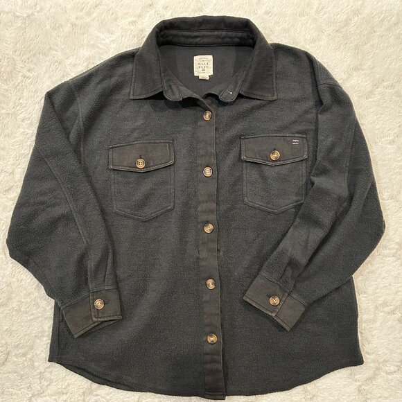 Billabong - Charcoal Gray Fleece w/Distressed Trim Pockets Trucker Shirt Jacket - Picture 1 of 10